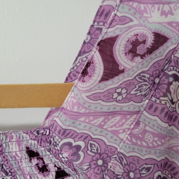Mudd Sheer Purple Paisley Short Sleeve Peplum Blouse Size Medium - Picture 7 of 7